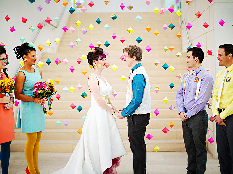 hipster-wedding-ceremony-bright-geo-backdrop